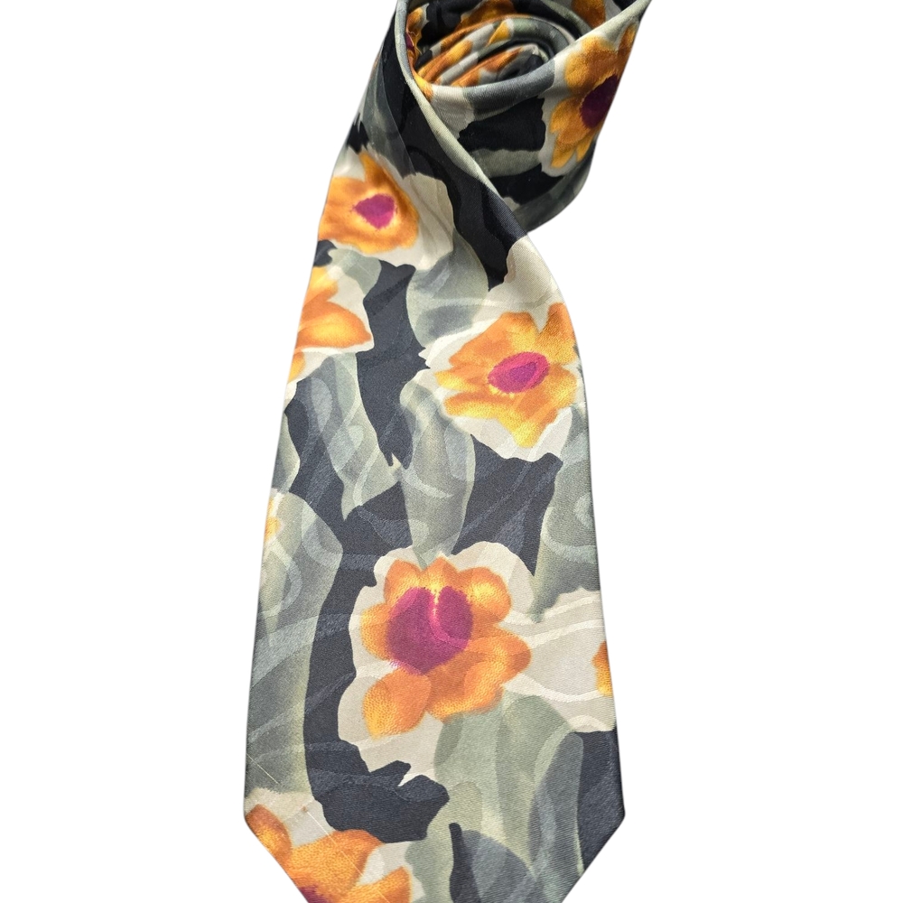 Pre-Owned Men's Towncraft Dress Necktie Maroon & Yellow Florals Business Casual